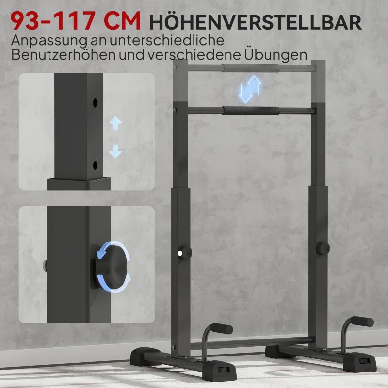 SPORTNOW Dipstation, push-up rek, 93-117 cm hoogteverstelbaar, 540 kg draagvermogen, full-body training, zwart