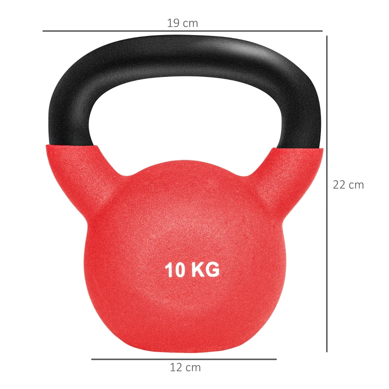 HOMCOM Kettlebell 10 kg en métal poids pour entraînements avec poignée antidérapante et fond plat 19x12x22cm rouge et noir