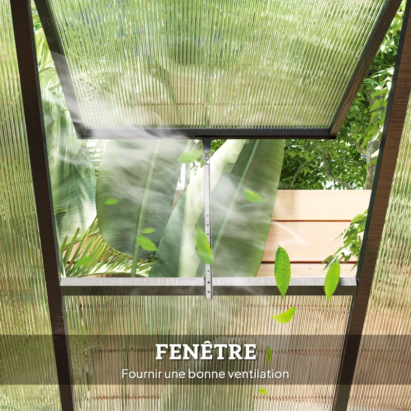 Outsunny Serre de jardin en aluminium polycarbonate, serre avec fenêtres supérieures réglables 303x183x195cm transparent