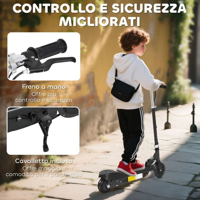 HOMCOM Monopattino Elettrico per Bambini Pieghevole da 120W, Velocità Max 12km/h, 74x36x69-91 cm, Nero