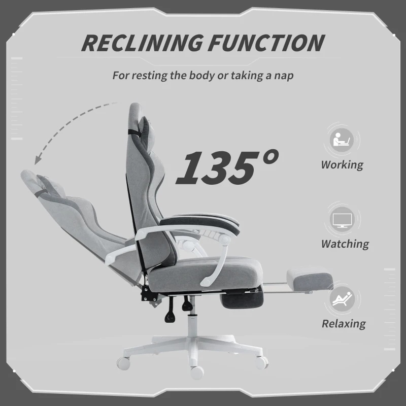HOMCOM Gaming Chair, Gamer Computer Chair with Footrest, High Back, Lumbar Support, Adjustable Height, Swivel Wheels for Home Office, Grey