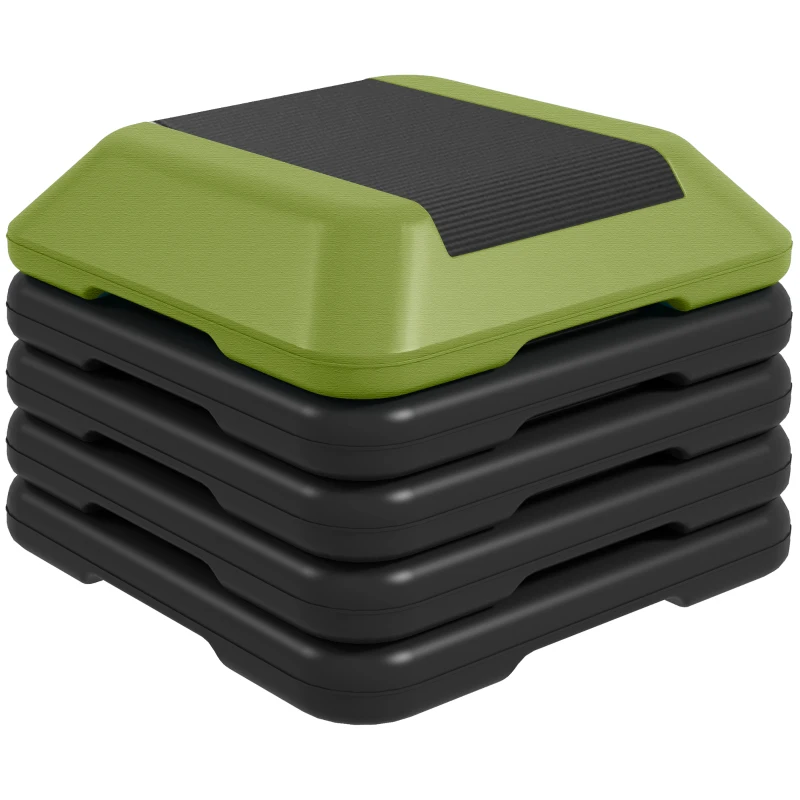 SPORTNOW Step Fitness Antiderrapante com Altura Ajustável de 10/15/20/25/30 cm Carga Máxima de 150 kg Verde