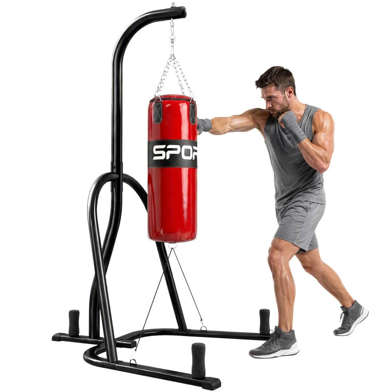 SPORTNOW Punching Bag with Stand for Adults, Freestanding Boxing Stand with Heavy Bag and Weight Plate Storage, Red