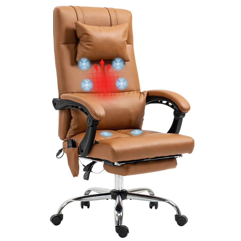 Vinsetto Fauteuil de bureau massant chauffant avec repose-pieds têtière sur roulettes revêtement synthétique marron(m-11)