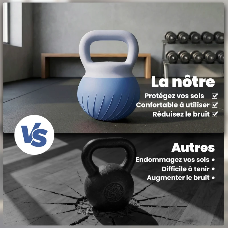 SPORTNOW Kettlebell 8 kg, Haltère avec Poignée Ergonomique Antidérapante, Haltère à Boule, Musculation, Entraînement, Bleu