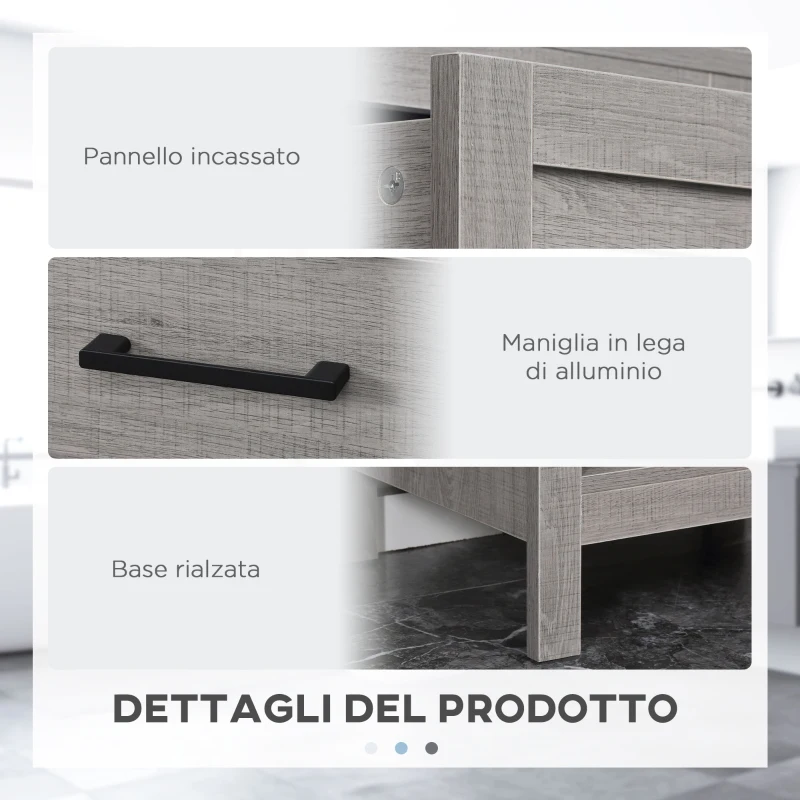 kleankin Colonna Bagno in Truciolato con 5 Ripiani Aperti e un Cassetto, 42x30x170 cm, Grigio