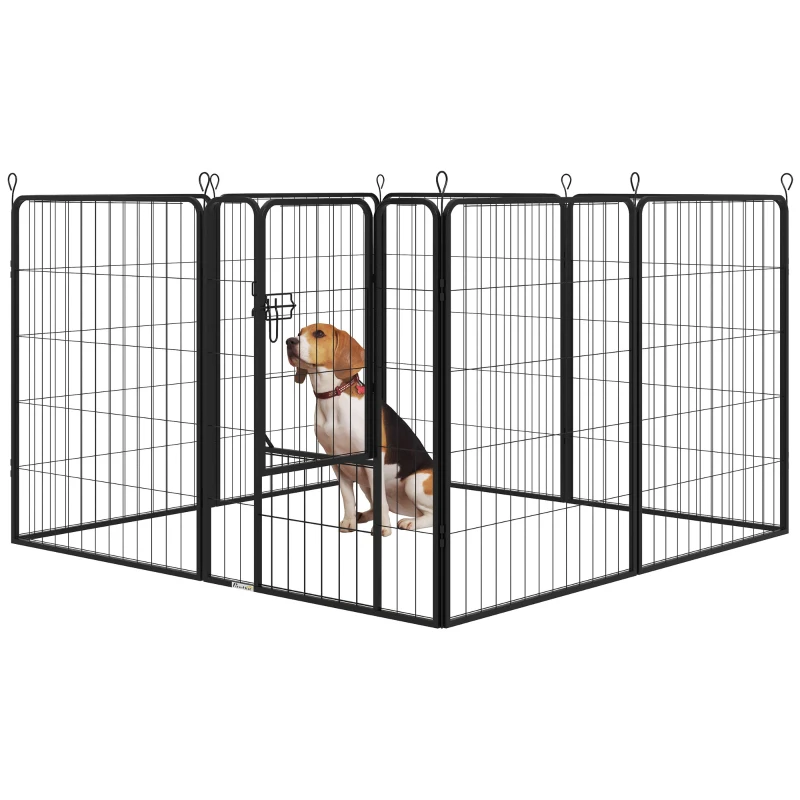 PawHut buitenverblijf box voor huisdieren puppy hek box hondenverblijf aanpasbare vorm met deur metaal 79 x 100 cm zwart