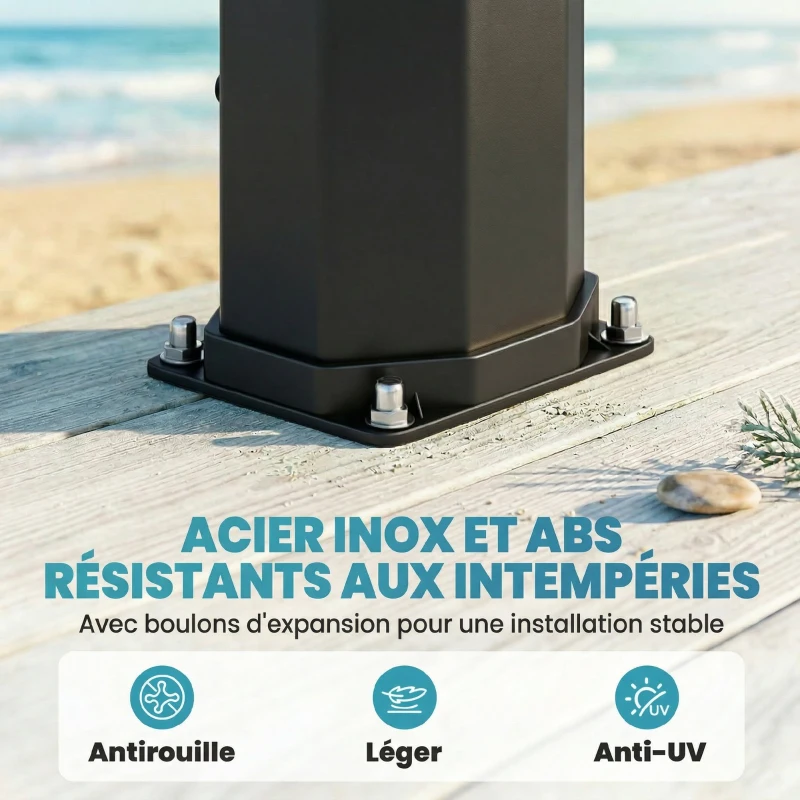 Outsunny Douche Solaire de Jardin XXL 60L avec Douchette à Main et Robinet Mitigeur Eau Chaude/Froide Hauteur 208 cm Noir