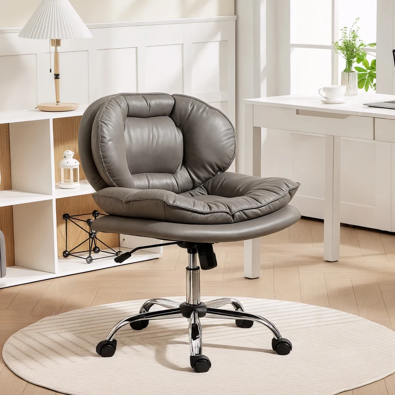 HOMCOM Cadeira de Escritório com Rodas Cadeira para Secretária com Função Baloiço Assento Amplo Sem Braços 60x65x83-93 cm Cinza Escuro