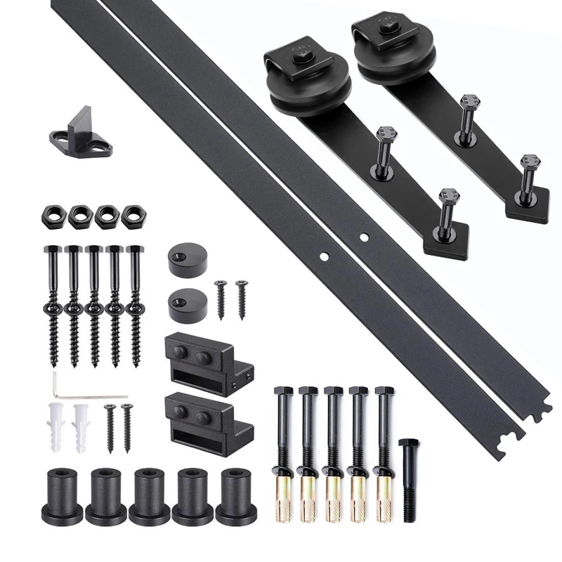 HOMCOM Kit de Porte Coulissante, Système Galandage pour Porte Épaisseur 35-45 mm, Largeur Max. 1 m, Charge 100 kg, Acier, Noir