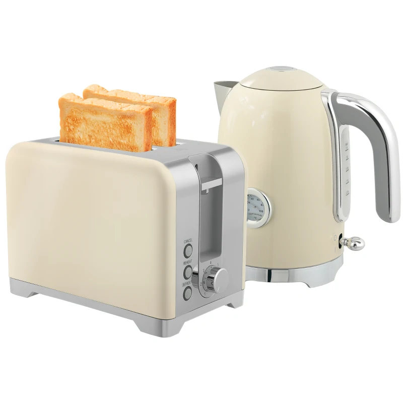 HOMCOM Waterkoker- en broodrooster-set, 2200 W, 7 bruiningsstanden, diverse functies, crème(m-11)