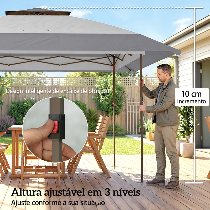 Outsunny Tenda Dobrável 4x4 m Pop-up com Duplo Teto, 4 Laterais de Rede, Altura Ajustável, Bolsa de Transporte, UPF30+, Cinzento