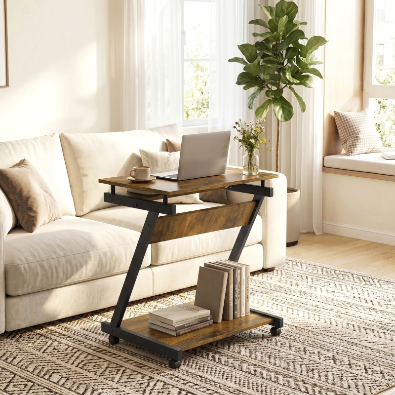 HOMCOM Movable Computer Desk with 4 Moving Wheels and Keyboard Tray