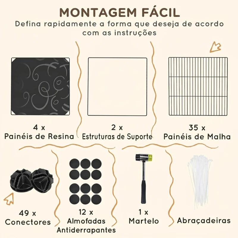 PawHut Cercado Metálico com 39 Painéis para Porquinhos-da-Índia e Ouriços-cacheiros, 2 Níveis, 140x70x105 cm, Preto