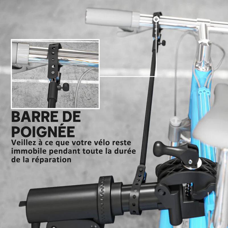 HOMCOM Pied d'atelier vélo pliable support de réparation de vélo hauteur réglable 107-160 cm pince rotative à 360° noir