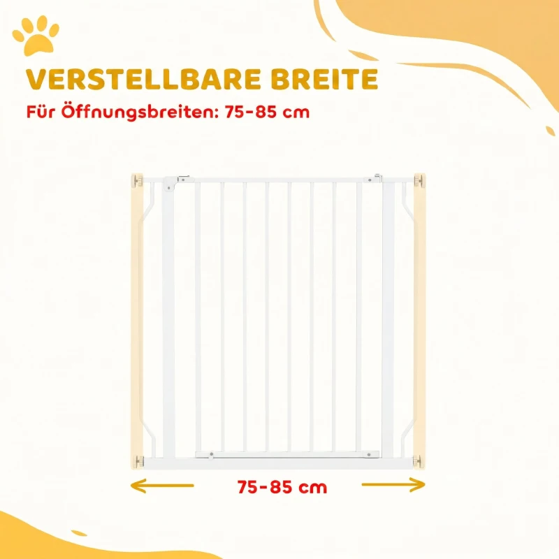PawHut Barreira de Segurança para Cães 75-85 cm para Portas e Escadas, Dupla Direção, Duplo Bloqueio, Branco