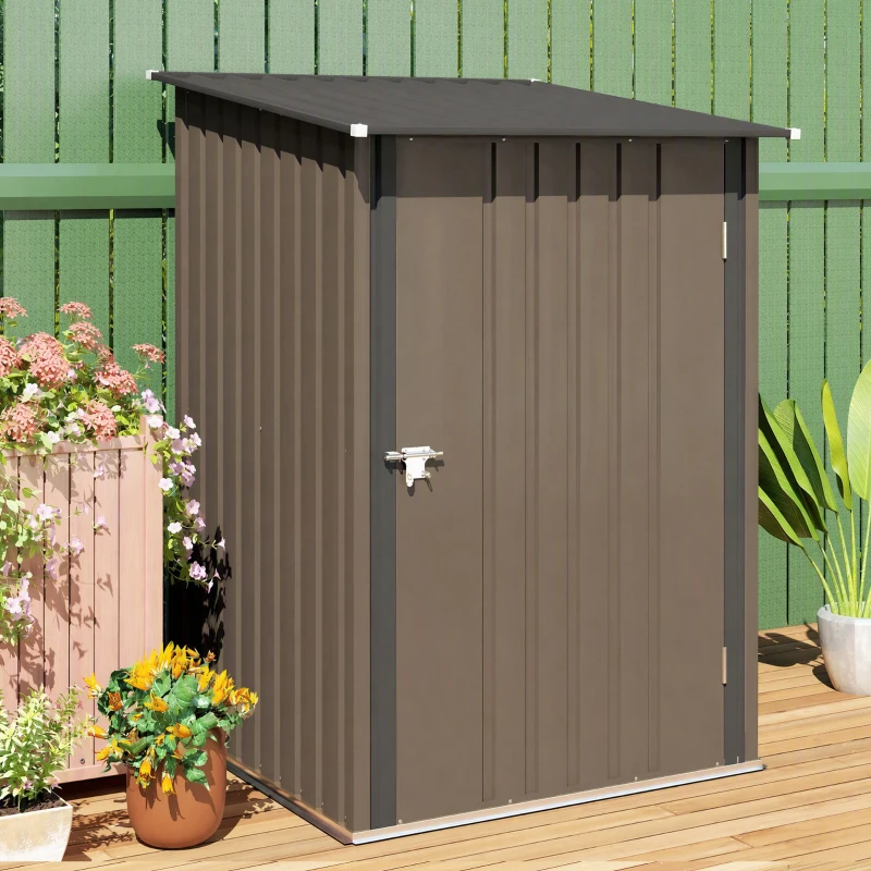 Outsunny 3.3 x 3.4ft Lean To Steel Garden Shed with Locking Door - Brown/Grey