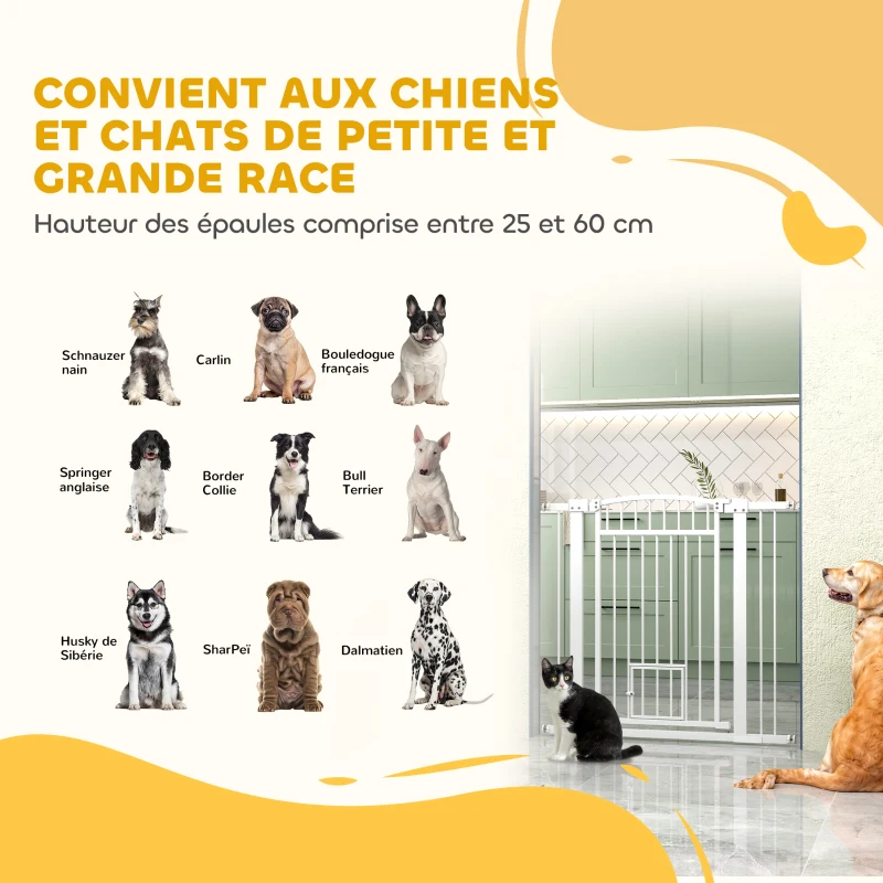 PawHut Barrière de sécurité chien système de double verrouillage montage par pression ou perçage largeur 76-104 cm blanc