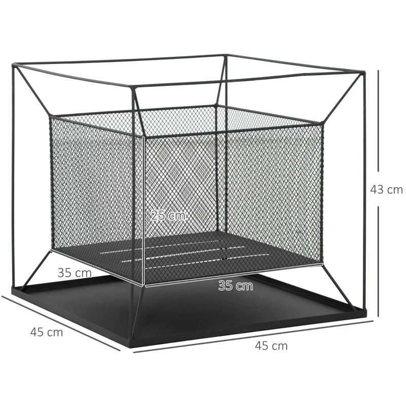 Outsunny Braciere da Giardino a Legna Portatile con Attizzatoio 45x45x43cm Nero