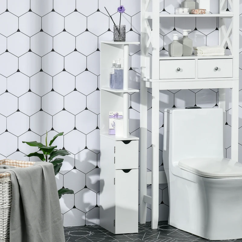 kleankin Coluna Casa de Banho com 2 Portas e 2 Prateleiras Armário Alto para Casa de Banho Estilo Moderno 15,2x29,8x118cm Branco