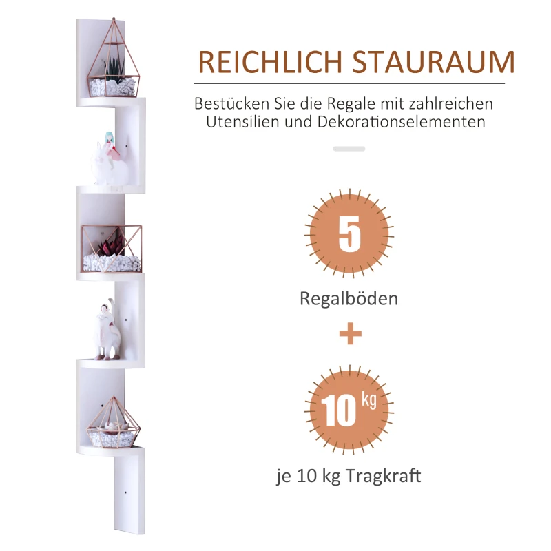 HOMCOM wandstelling hangplank boekenplank hoekplank zigzagplank kantoorplank hout 2 kleur