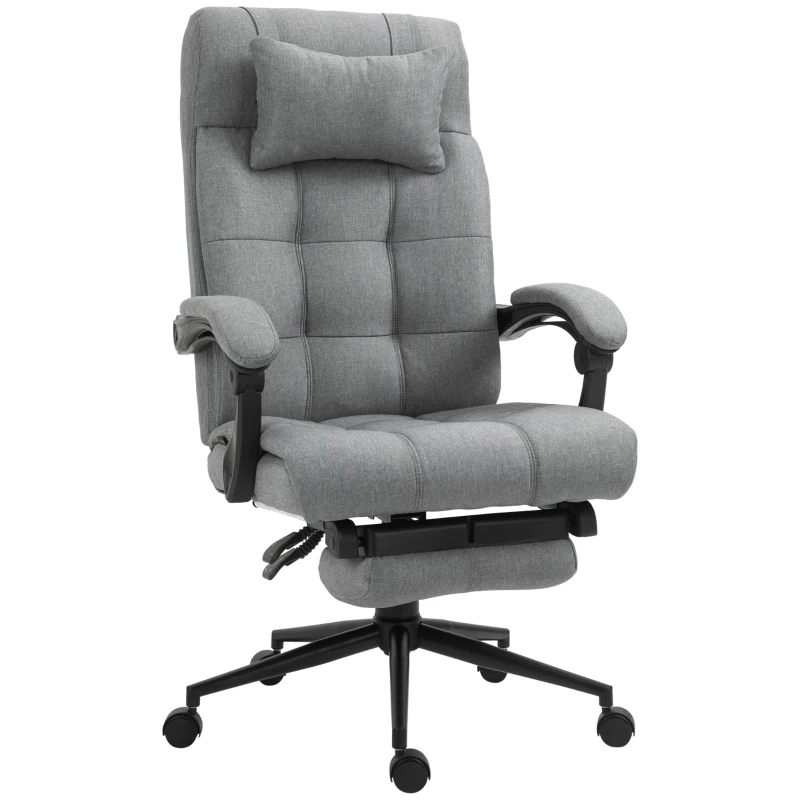 Vinsetto bureaustoel met kussen armleuningen bureaustoel met kantelhoek In hoogte verstelbare bureaustoel met voetensteun linnen schuim PVC lichtgrijs 66 x 70 x 116-124 cm(m-10)