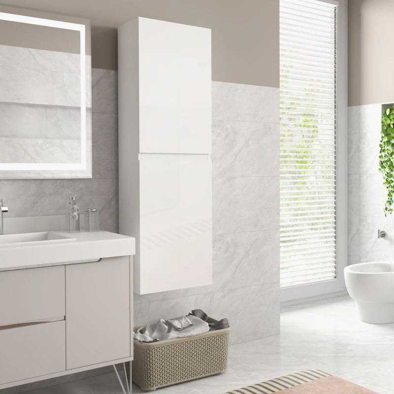 kleankin Bathroom Storage Unit, Tall Bathroom Cabinet with 2 Cupboards and Adjustable Shelves, White
