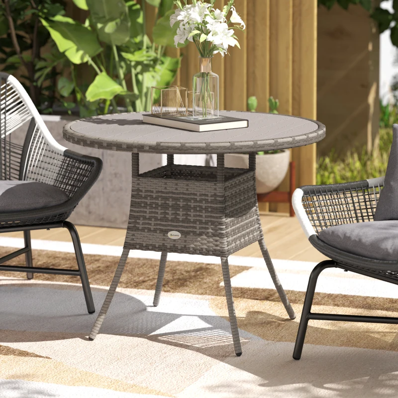 Outsunny 90 cm Wood-Effect Rattan Garden Table - Grey