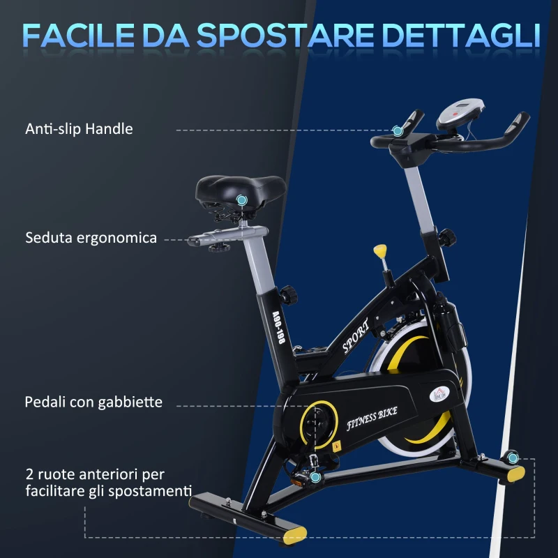 HOMCOM Cyclette Professionale con Schermo LCD, Volano 10kg e Resistenza Magnetica Regolabile, Nera e Gialla