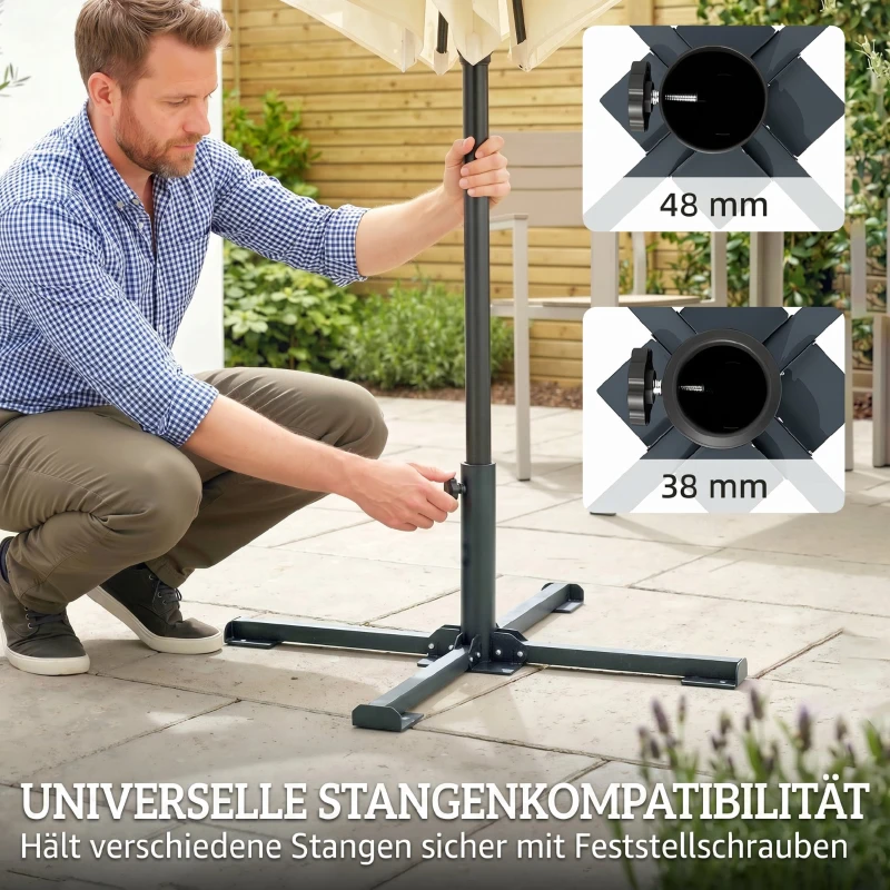 Outsunny Sonnenschirmständer Klappbarer Schirmständer Rohrdurchmesser 38 und 48 mm Kreuzständer für Sonnenschirme, Dunkelgrau