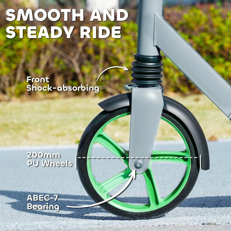 AIYAPLAY Foldable Kids Scooter with Adjustable Handlebar, 200mm Big Wheel, Rear Fender Brake, for Ages 6-12 Years, Green