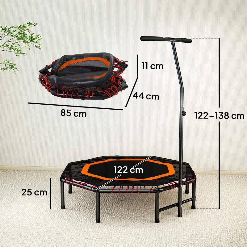 HOMCOM Fitness Trampoline, Bouncer with Adjustable Handle, Max Load 150 kg