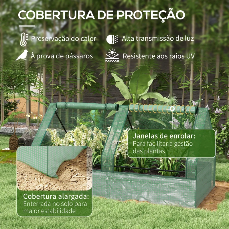 Outsunny Floreira Exterior Grande com Mini Estufa com Base Aberta para Jardim Terraço Varanda 185x95x92 cm Cinzento e Verde
