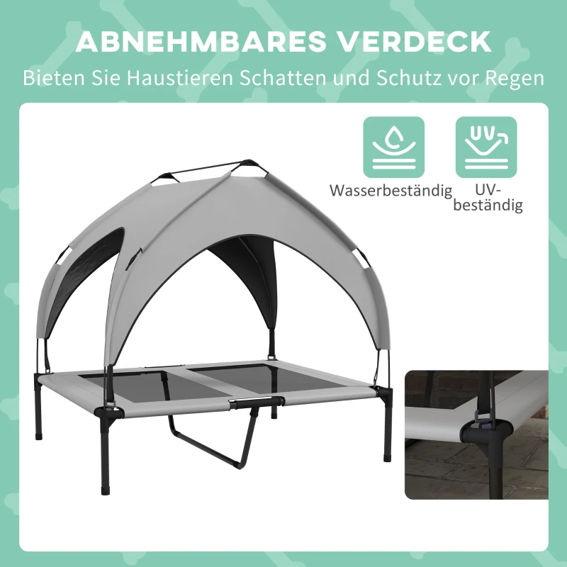 PawHut Hondenbed met Dak, Ademend, Waterafstotend, tot 30 kg, 91 x 76 x 89 cm, Lichtgrijs