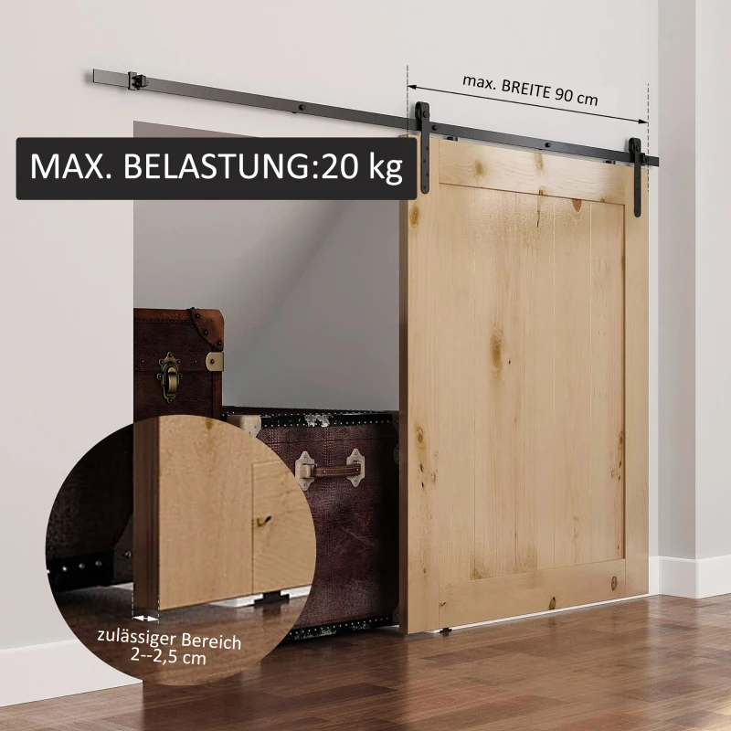 HOMCOM Schuifdeuren-Beslagset 180 cm Compleet Set met Rails, Rollen, Anti-Spring Apparaten Koolstofstaal