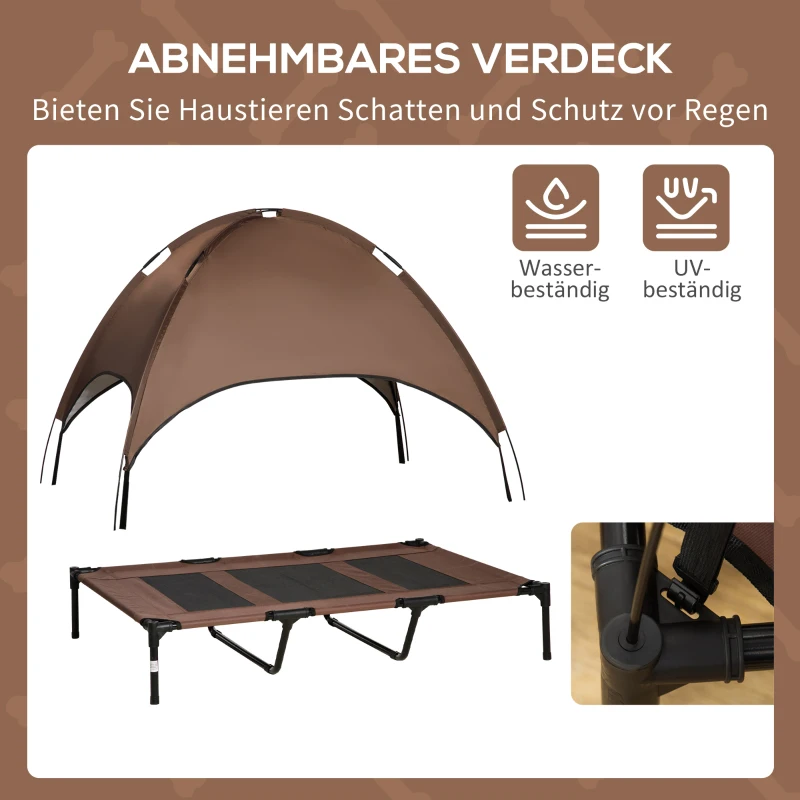 PawHut Huisdierenbed met luifel verhoogd hondenbed hondenligbed ademend taft-stof