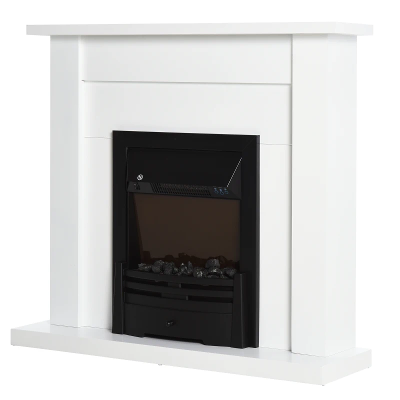 HOMCOM Chimenea Eléctrica Decorativa con 2 Configuraciones de Calor Temporizador y Llama Regulable 102x30x95cm Blanco