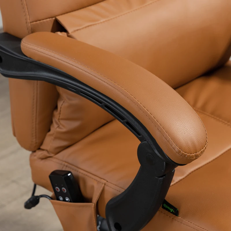 Vinsetto Fauteuil de bureau massant chauffant avec repose-pieds têtière sur roulettes revêtement synthétique marron(m-8)