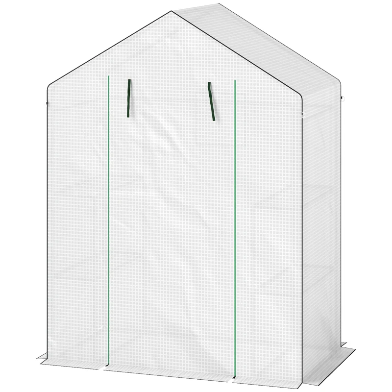 Outsunny Estufa de Jardim com 1 Porta 2 Janelas e Prateleiras de 2 Níveis em Forma de U para Cultivo de Plantas 140x73x190 cm Branco