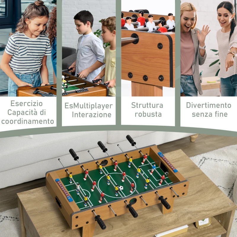 HOMCOM Calcio Balilla Pieghevole per Adulti e Bambini con 2 Palline e Segnapunti, in Legno, 69x36.5x22 cm, color Legno