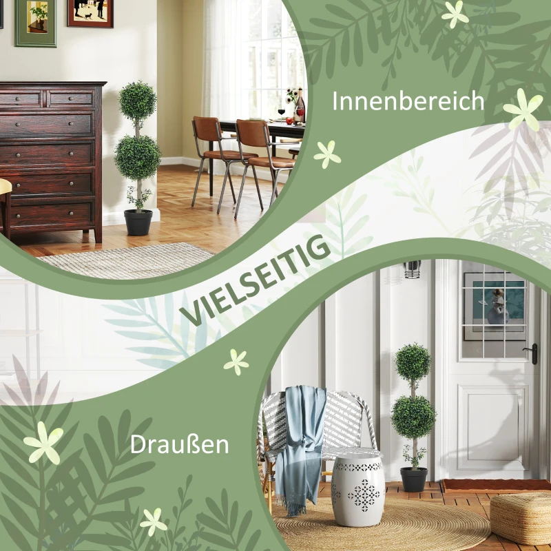 HOMCOM 2er-Set Kunstplanten, Kunstmatige Buxusbomen, UV-bescherming, met Pot, Groen