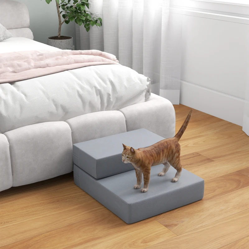 PawHut Scaletta per Cani a 2 Gradini in PU e Gommapiuma, 67x39x10 cm, Grigio