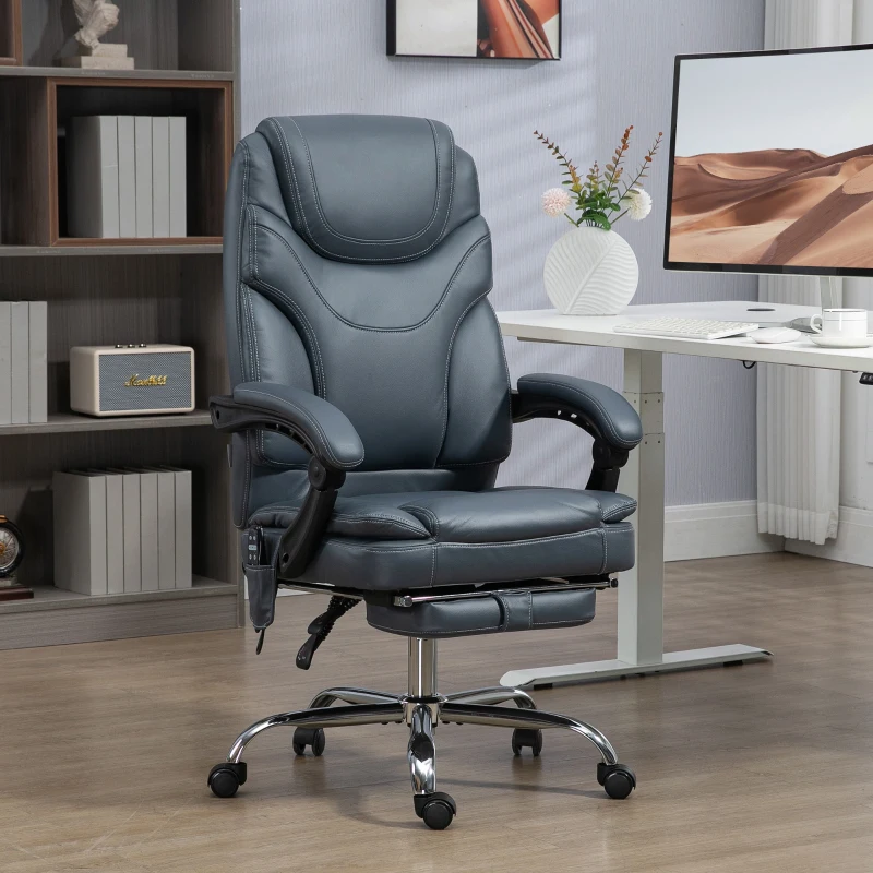 Vinsetto Cadeira de Escritório com 6 Pontos de Massagem por Vibração Aquecimento Estofada em Couro PU 67x67x113-121 cm Cinza
