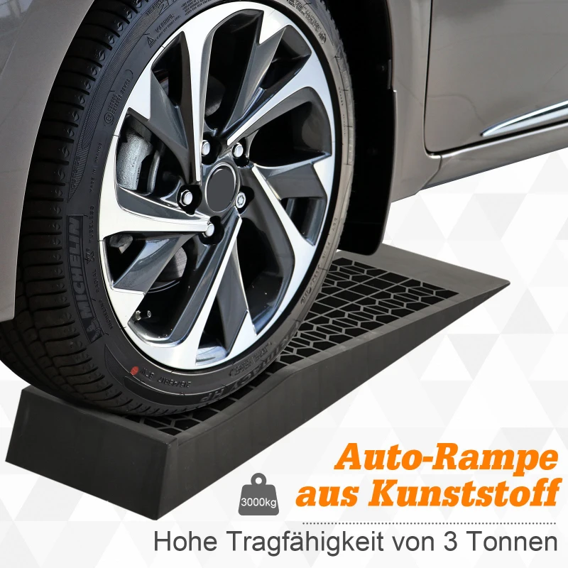 HOMCOM 2 oprijplaten, drempeloprit, oprijplaat, rubberen oprijplaten, PP, zwart, 70 x 20 x 8 cm 70x20x8 | Aosom.de