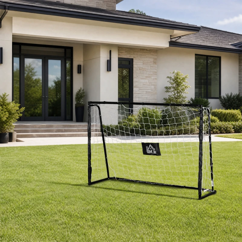 HOMCOM But de football cage de foot châssis métal filet PE piquets & outil inclus dim. 186L x 62l x 123H cm noir blanc