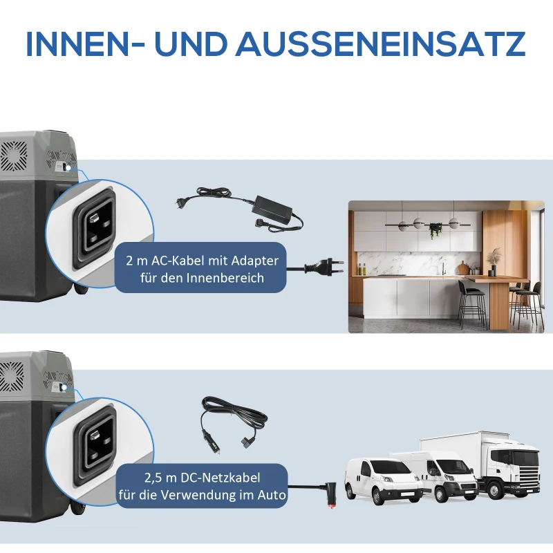 HOMCOM Autokoelkast, koelbox, 50L, tot -20° C, touch-display, 2 wielen, telescopisch handvat, 58,6 x 37,8 x 54,5 cm, grijs