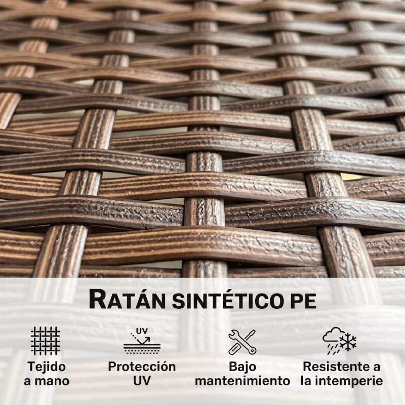 Outsunny Sofá Exterior de Ratán de 2 Plazas Sofá Exterior de Jardín con Cojín Lavable Estructura de Acero para Balcón Caqui