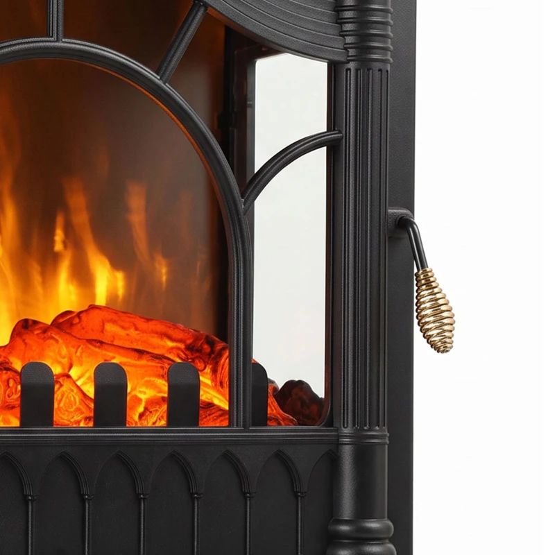 HOMCOM 3-Sided Glass Electric Fire Fan Heater, Electric Fireplace Stove Freestanding Log Burner with Flame Effect, Black