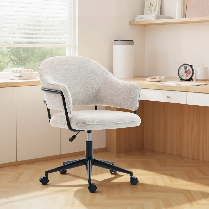 HOMCOM Chaise bureau ergonomique, fauteuil de bureau avec hauteur réglable, pivotant 360°, 63 x 65 x 83-92 cm, crème