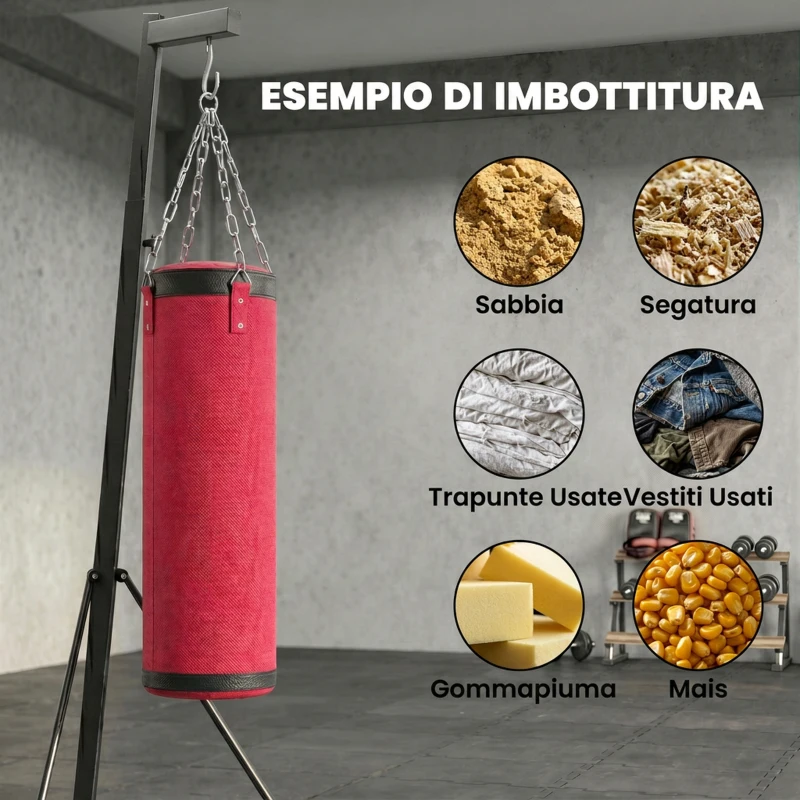 SPORTNOW Supporto Sacco Boxe Regolabile con Base Triangolare e Sacco da Boxe, in Acciaio e Tela, 175x91x185-231 cm, Rosso